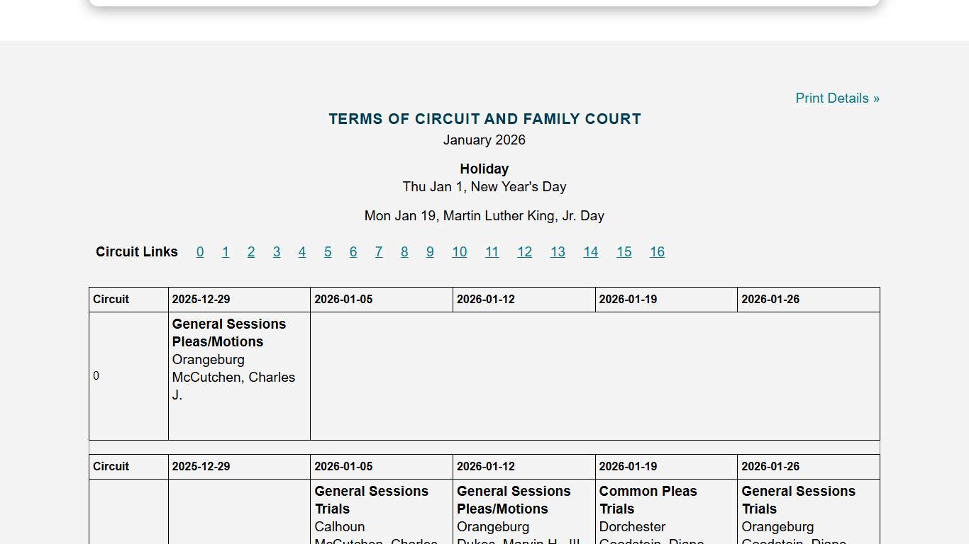 Calendar Search - South Carolina Judicial Branch